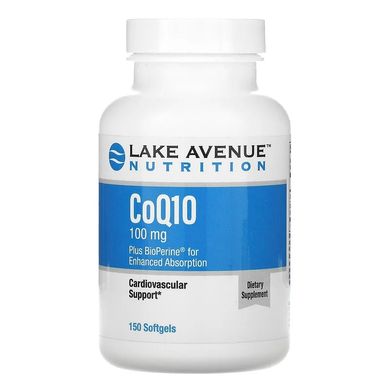 Коензим Q10 з біоперином, CoQ10 with BioPerine, Lake Avenue Nutrition, 100 мг, 150 м'які капсули
